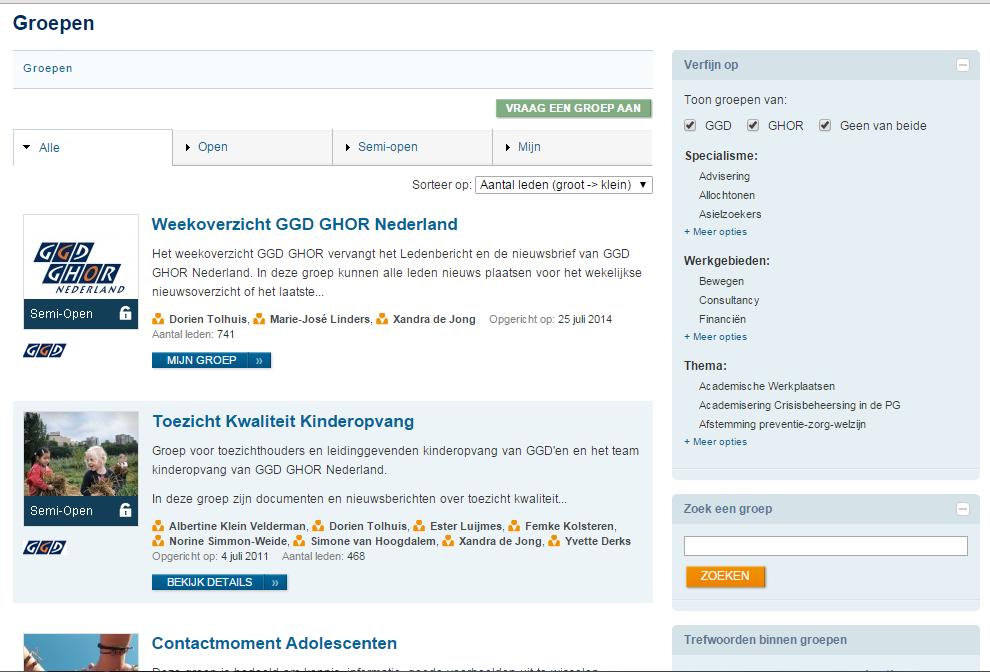 Een andere plek waar informatie te vinden is zijn de Groepen Om deze informatie te kunnen bekijken moet je lid zijn van de betreffende groep.