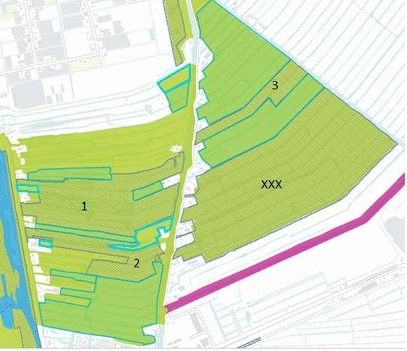 Fig 4. Westveen en Bovenlanden, Woerdense Verlaat; in de blauw aangeduide/omlijnde gebieden wordt functieverandering én inrichtingssubsidie mogelijk.