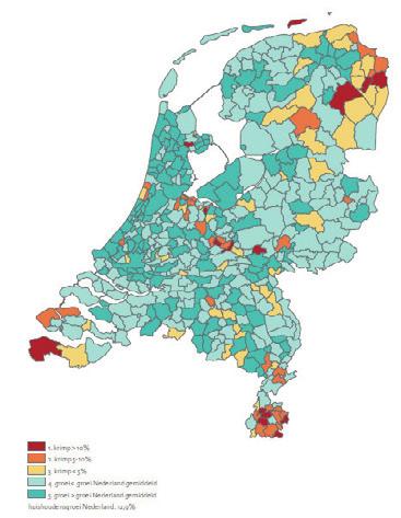 , 2006, figuur 18, 20 krimp < 5% groei < groei Nederland groei > groei Nederland bevolkingsgroei Nederland 19,9% krimp 5-10% aantal inwoners 2005 krimp 0-5 % > 15.000 groei 0-5% 5.000-15.