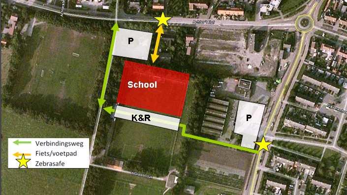 Figuur 9: Variant met verbindingsweg van de Bovendonksestraat naar Achter t Hof Door het realiseren van een verkeerscirculatie met de klok mee zal het merendeel van het verkeer rechts uitvoegen en