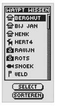 Markeer en selecteer 1 VOOR 1 om de interessepunten afzonderlijk te wissen (zie Individuele waypoints, tracks, routes of interessepunten wissen op pagina 40).