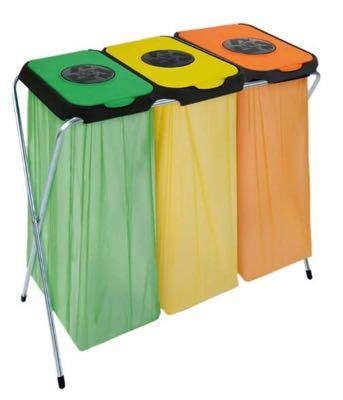 groen AFVALZAKHOUDER EKOTHINKS 3 Trio opklapbare afvalzakhouder bestaande uit een gegalvaniseerd buizenframe en gekleurde
