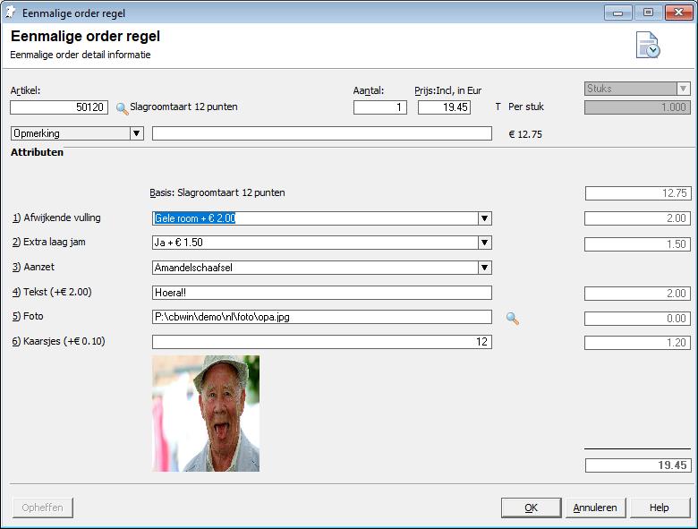 Klaar voor gebruik Wanneer u de attributen heeft gedefinieerd en heeft toegekend aan de artikelen, de productielijst heeft geconfigureerd, dan zult u zien dat u tijdens het invoeren van de eenmalige