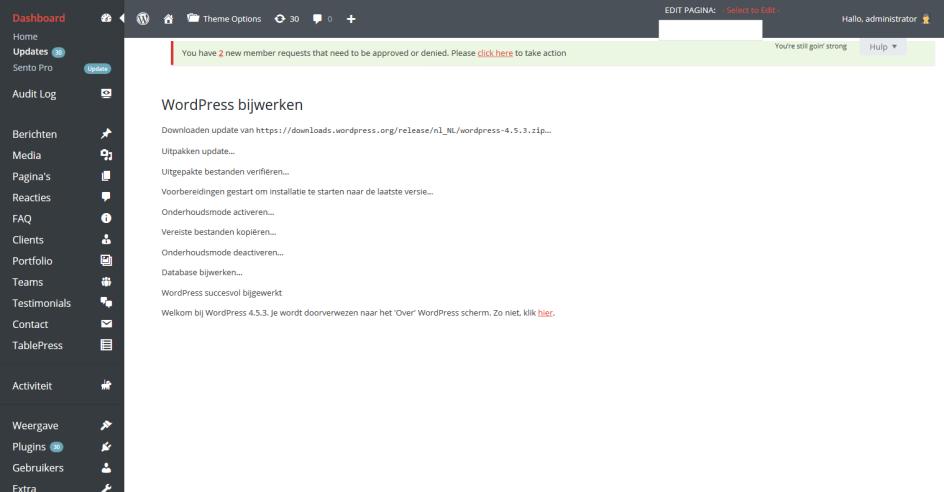 Wacht tot de laatste zin getoond wordt: Welkom bij Wordpress x.x.x. je wordt doorverwezen.