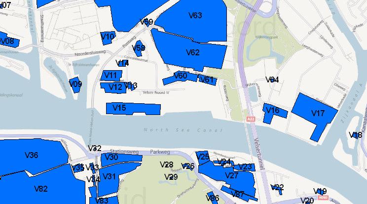 Figuur 6 Weergave van de vlakken dichtbij het Noordzeekanaal (2).