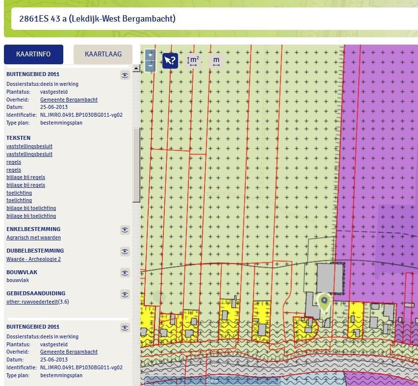 BESTEMMINGSPLAN GEGEVENS Conform het bestemmingsplan Buitengebied 2011 van de Gemeente Bergambacht (thans Gemeente Krimpenerwaard), vastgesteld op 25 juni 2013 is de bestemming: Het woonhuis Lekdijk