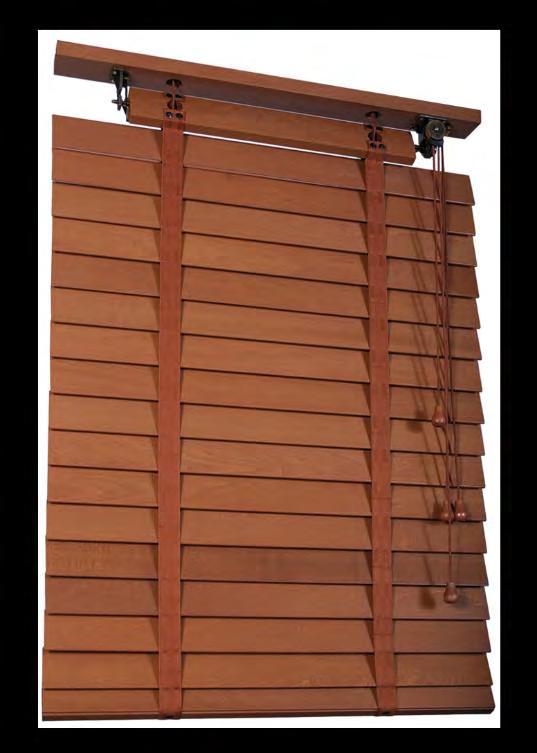Horizontale houten jaloezieën 50mm RETRO 1. houten stroken / wooden slats 2. bediening touw en kraal / control cord and chain 3-4.