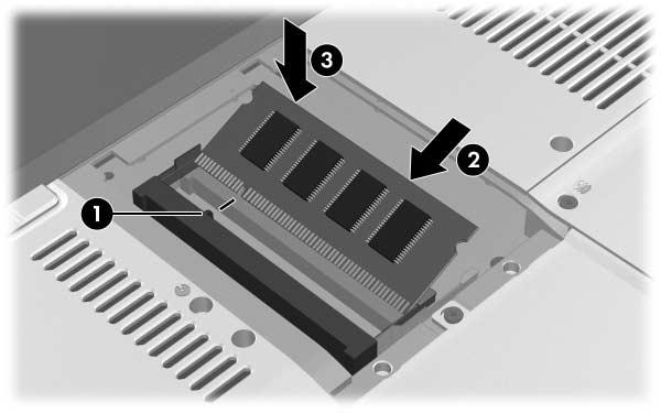 Upgrades en vervanging van hardware U plaatst een geheugenmodule als volgt: a. Lijn de inkeping in de module uit met het nokje op het geheugenslot 1.