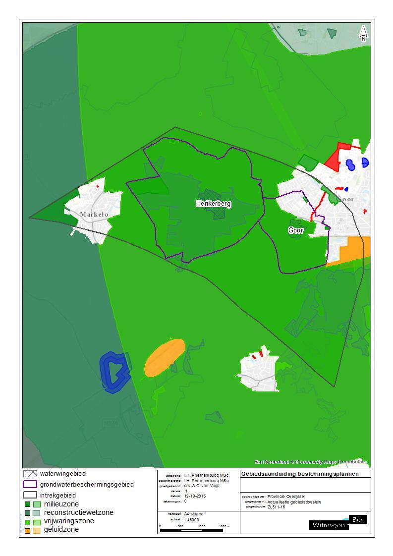 Afbeelding 2.2. Kaartbeeld met daarin de milieuzonering uit het bestemmingsplan met daaronder de beschermingszones van de winning 2.5 Borging in calamiteitenplannen In afbeelding 2.