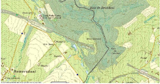 2.1.2. PLAATS OMSCHRIJVING Afbee lding 1: geografische locatie van de plaats van het ongeval De ontsporing vindt plaats aan KP 33575 op grondgebied Remersdaal bij het verlaten van de tunnel van de Gulp.