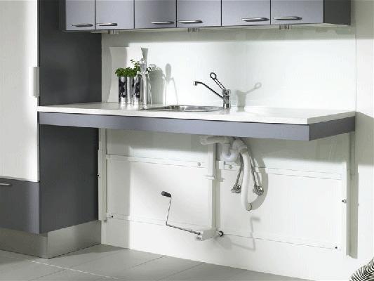 Keukenframes voor onderrijdbare werkbladen FlexiBasic hoog-laagframe voor werkblad Eenvoudig manueel in de hoogte verstelbaar keukensysteem voor werkbladen Ideaal voor serviceflats, woonprojecten,