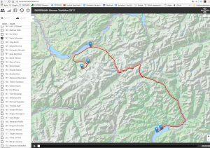 Na een tocht om het meer van Brienz kwam ik aan in Griendewald na zo'n 33KM, en daar stond John me op te wachten met de spullen voor het laatste stuk van c.a. 9 KM klimmen, met 1000 hoogtemeters naar "Kleine Scheidegg op 2016Meter" waar de finish is.