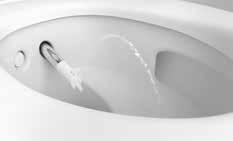 De douchekop is in de douchearm geïntegreerd, waardoor hij hygiënisch schoon blijft, zelfs als hij niet in gebruik is.
