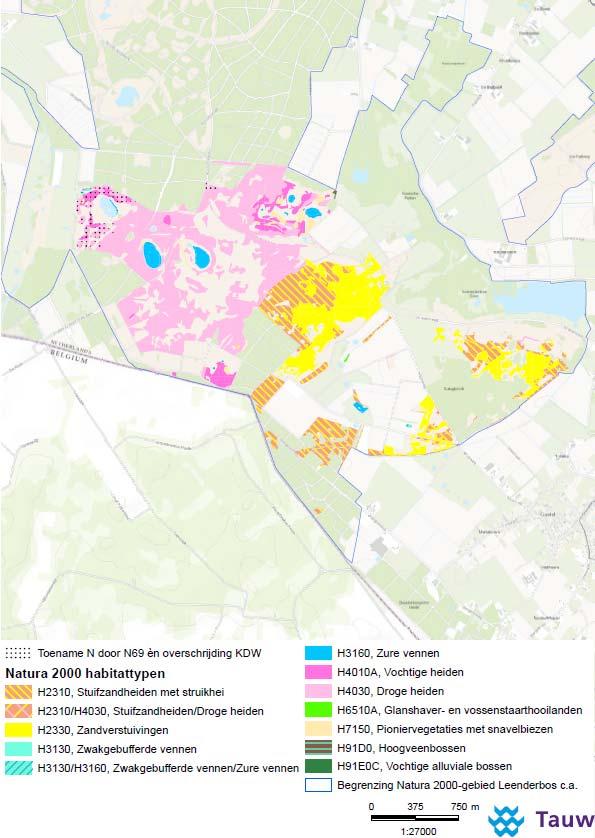 7.8 Deelgebied G Groote Heide Zuid In het deelgebied Groote Heide Zuid ondervinden de volgende habitattypen effecten: H3130, H3160, H4010A, H4030 en H7150. Figuur 7.