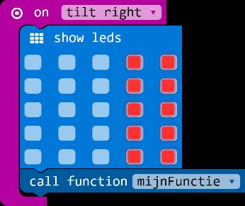 je de micro:bit naar links of rechts kantelt.