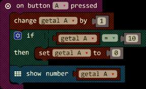 getal_b. Door tegelijk op knop A en knop B te drukken zie je de uitkomst.