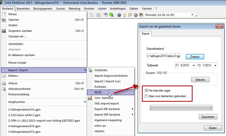 Tellingenprogramma 4 2 Importeren van gegevens Via de menukeuze Bestand kunt u kiezen voor: Import van één rooster Import roosterversies: perioden uit verschillende roosterversies kunnen worden