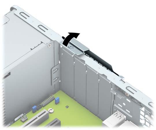 Een uitbreidingskaart installeren of verwijderen De computer bevat twee PCI Express x1 expansiesleuven, een PCI Express x16 expansiesleuf en een PCI Express x16 expansiesleuf die is teruggebracht