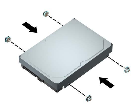 Interne vaste schijf van 3,5 inch installeren OPMERKING: Er zijn twee 3,5-inch vaste schijfhouders. De procedure voor de installatie van een 3,5-inch vaste schijf is hetzelfde voor elke schijfpositie.