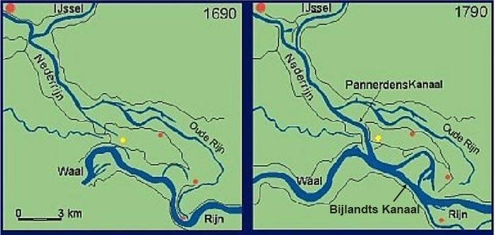 Over het vastleggen van de splitsingspunten NADERE TOELICHTINGEN 2 Omdat de rivier altijd de makkelijkste (kortste) weg naar zee zoekt, verlegde de rivier zich voorheen geregeld.