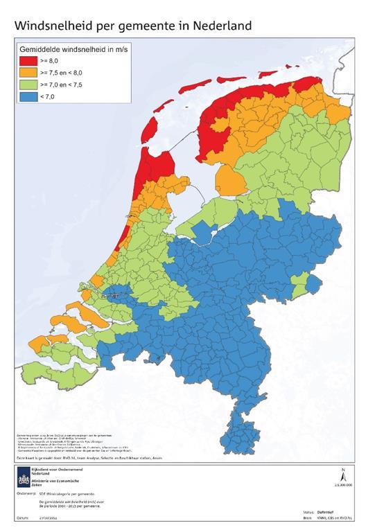 Business case - inkomsten SDE+: windenergie op land kent 4 verschillende basisbedragen, o.b.v. windsnelheid op 100m hoogte.