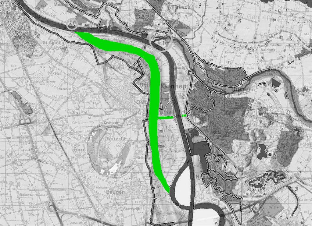 3.7 Oeffelt (groene rivier) Op deze locatie bevindt zich het ontwerp Oeffeltse aanbrug van het Masterplan Maasdal Noord-Limburg. De locatie bevindt zich op Brabants grondgebied.