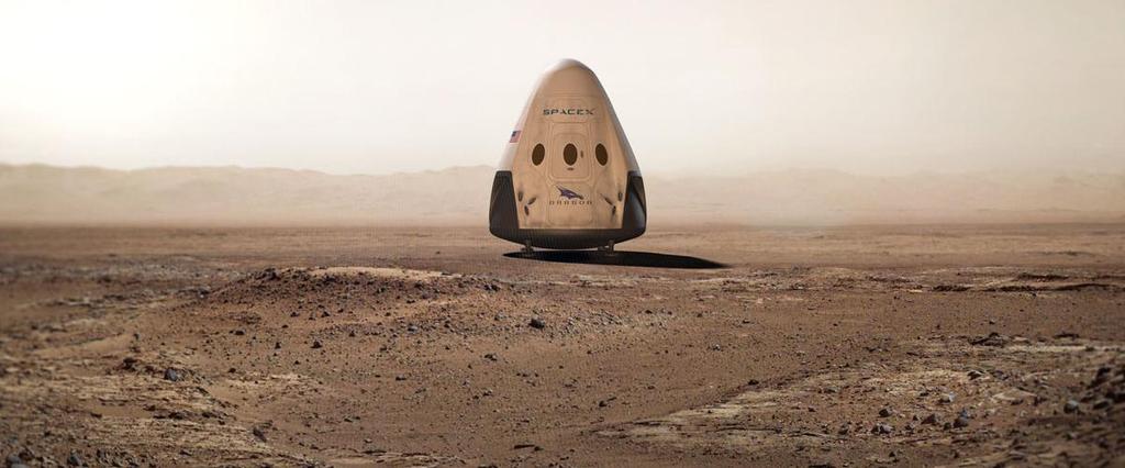 Staat er in 2018 een Red Dragon capsule van SpaceX op Mars? [SpaceX] De nieuwe capsule zal met de nieuwste raket van SpaceX, de Falcon Heavy, gelanceerd worden.