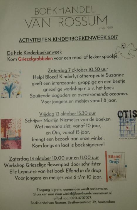 Kinderboekenweek: in de bibliotheek wordt hier aandacht aan gegeven. Boekhandel Van Rossum organiseert leuke activiteiten rondom de Kinderboekenweek. Zie info hieronder.