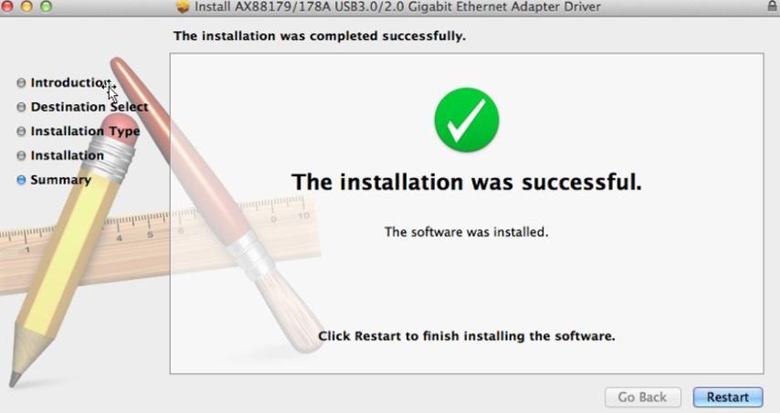 6. Klik op Herstarten om uw Mac OSX systeem te herstarten en de installatie te voltooien. 7.