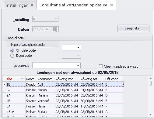 In het lokaal menu kan je van hier uit de afwezigheden en de contactgegevens van de geselecteerde leerling ophalen. 1.8.