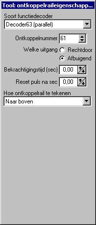 2015 PaHaSOFT Koploper 8.7 Pagina 182 van 417 Onderhouden baanontwerp: eigenschappen ontkoppelrail Je moet eerst de optie activeren in de toolbar (zie: baanontwerp»page 162).