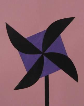 4. Windmolen tangram Op een gekleurd vel karton plakken de kinderen een zwart strookje papier, dit is de stok van de windmolen.