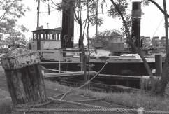 Foto: Cees Kingma Een Russisch vrachtschip met een lading hout ligt in juli 1960 afgemeerd aan de houten meerpalen in de houthaven van Zaandam. (Foto: GAZ).
