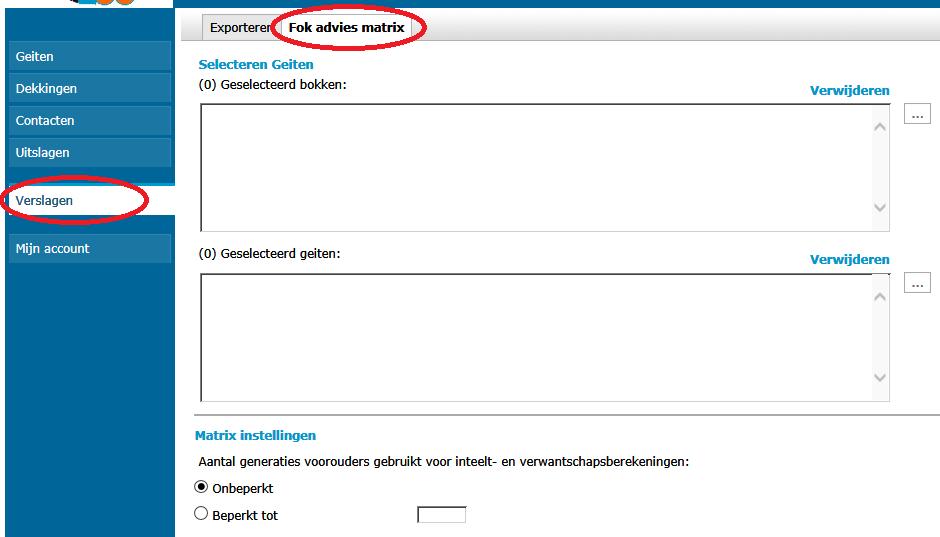 Fok advies matrix Met de fok advies matrix kan inzicht verkregen worden in de mate hoe een bok bij uw geiten past wat betreft verwantschap.