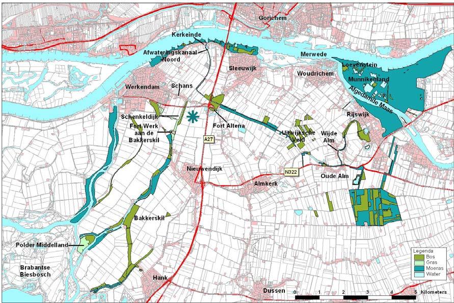 Figuur 2 Bestaande en geplande natuurtypen binnen REVZ Nieuwe Hollandse Waterlinie volgens