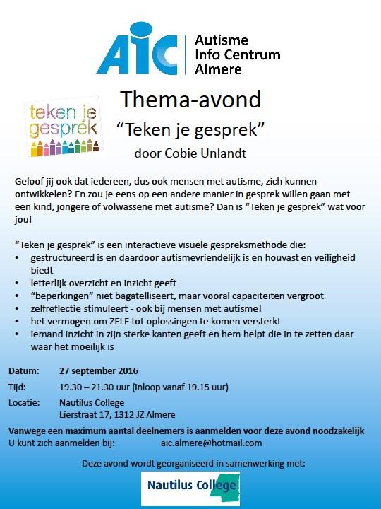 p.6 AIC thema-avond Op dinsdag 27 september organiseert het AIC Almere voor de tweede keer de thema-avond "Teken je gesprek".