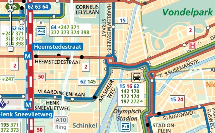 De route Zeilstraat-Hoofddorpweg-Hoofddorpplein-Heemstedestraat is opgenomen in het Hoofdnet OV en Plusnet OV.