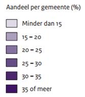 Delen van het land waarbij de vergrijzing in 2012 het minst sterk was, zijn te vinden in relatief nieuwe gemeenten als Almere, de Biblebelt-gemeenten (zoals Staphort) en studentensteden als Groningen