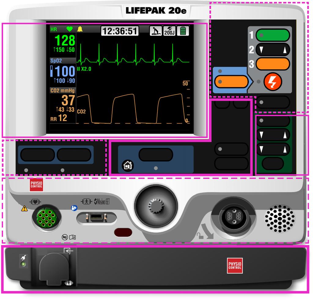 Elementaire oriëntering DEFIBRILLATOR / MONITOR Aanbevolen Volwassene V F d osis X XX-XXX-XXXJ AAN Gedeelte 7 AED MODE ANALYSE ENERGIE- KEUZE OPLADEN Gedeelte 1 AFL.