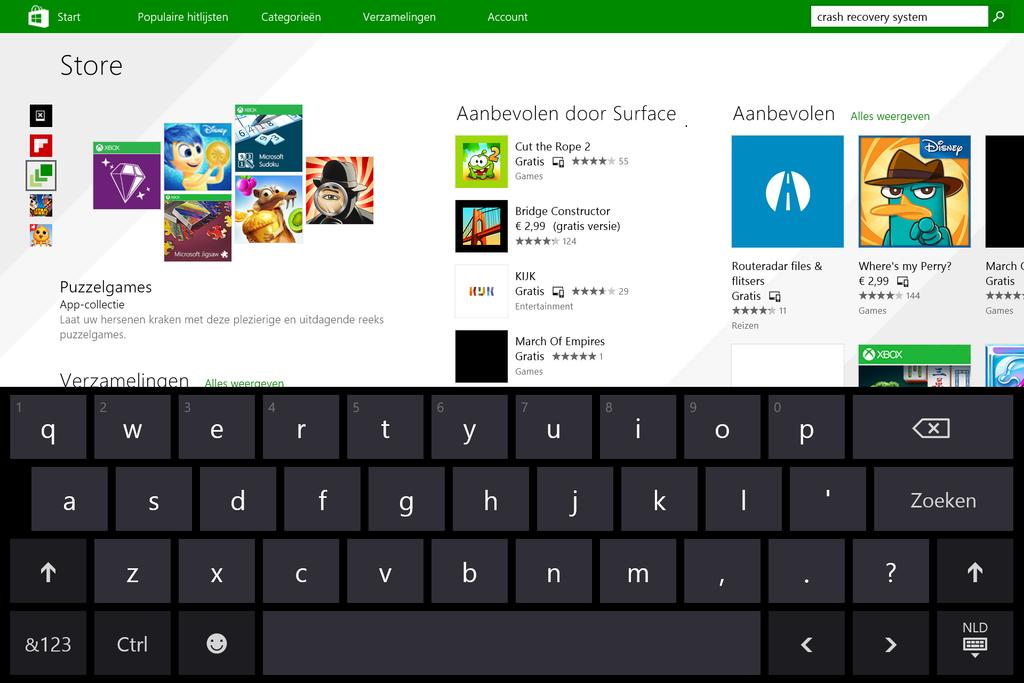 De eerste stap van het installatieproces betreft het downloaden van de applicatie. Voor het downloaden van het Crash Recovery System dient u de Windows Store te raadplegen.