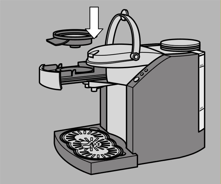 Koffie zetten Zet het deksel op het waterreservoir. Zet de gewenste houder in de lade. Koffiepads inleggen De houders voor de koffiepads zijn te herkennen aan de hoogte.
