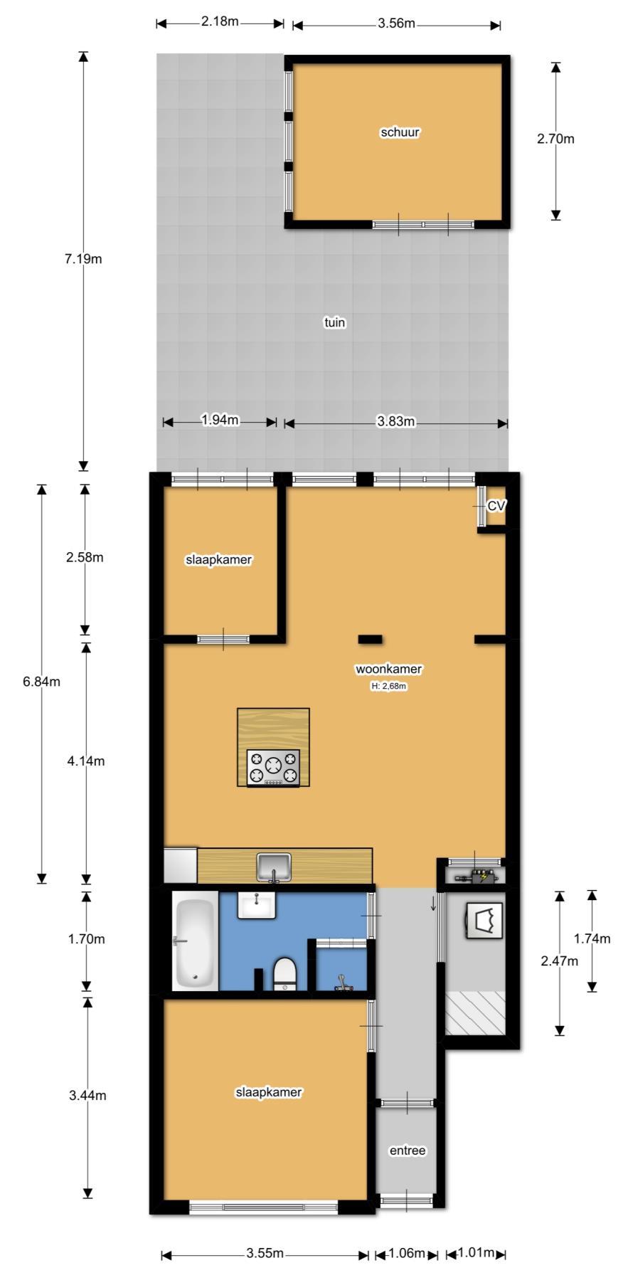 Plattegrond: Deze plattegrond en maten dienen ter