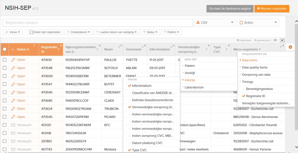 Mogelijkheid samenstellen overzicht gegevens van geregistreerde infecties