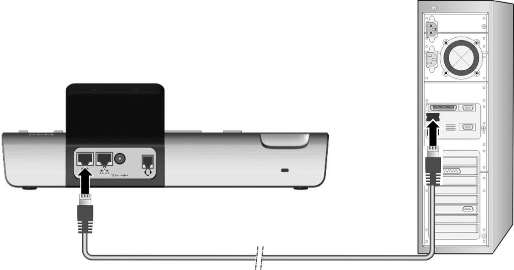 De eerste stappen PC aansluiten Om de Gigaset DE900 IP PRO via de web-gebruikersinterface te kunnen bedienen en met de webconfigurator te kunnen configureren, moet u het toestel aansluiten op een PC.