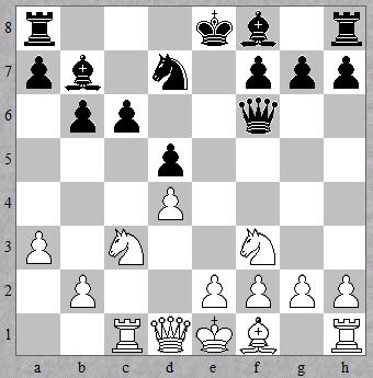 Een partij uit de interne competitie Ronde 29 18-04-2013. Wit: Frits Esser (1553) Zwart: Jan Heijenrath (1755) 1.d4, Pf6 2.c4, e6 3.a3, Deze zet voorkomt na 3.