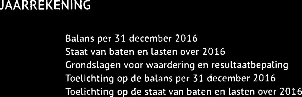 JAARREKENING Balans per 31 december 2016 Staat van baten en lasten over 2016 Grondslagen voor waardering en