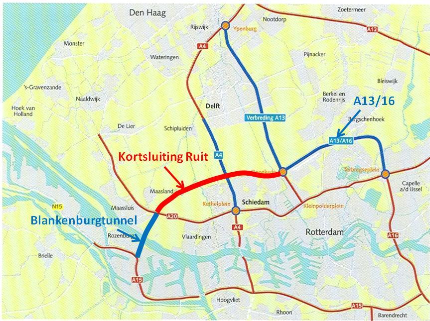 Toekomstbeeld De A13/16 is een vreemde verschijning in de Ruit van Rotterdam. Deze snelweg stulpt diep uit in het suburbane landschap ten noorden van Rotterdam.