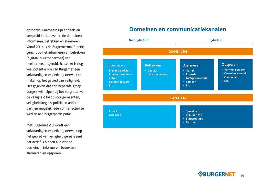 opsporen. Daarnaast zijn er deels en Domeinen en communicatiekanalen verspreid initiatieven in de domeinen informeren, betrekken en alarmeren.