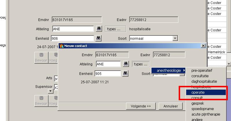 Zoek patiënt en open zijn dossier.