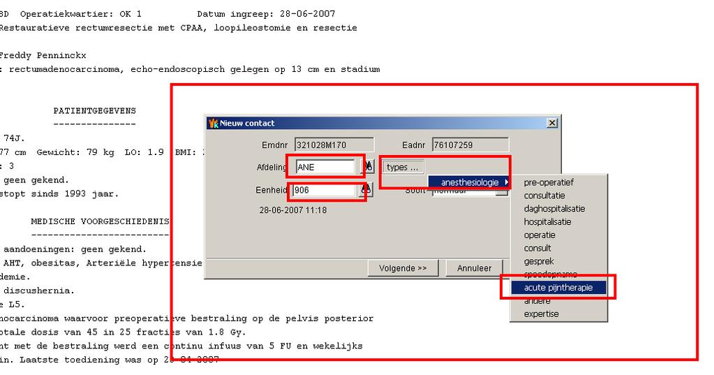 vul aan: o afdeling = ANE o Eenheid = 906 o Soort = Normaal, types =